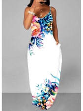 White Floral Print Spaghetti Strap Dress