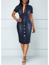 Turndown Collar Chest Pocket Button Up Denim Dress