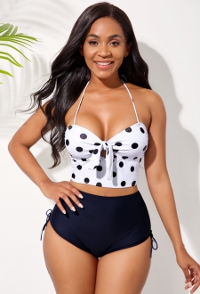 Halter Polka Dot Bowknot High Waisted Bikini Set