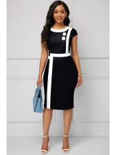 Short Sleeve Contrast Piping Round Neck Dress