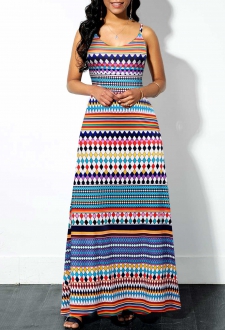 Spaghetti Strap Multi Color Geometric Print Dress