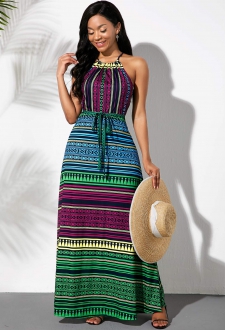 Striped Multicolor Bowknot Sash Dress