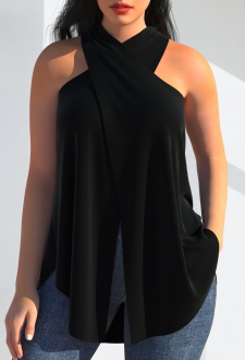 Halter Cross Front Black Tank Top