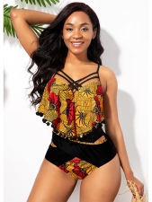 Pom Pom High Waist Tribal Print Bikini Set