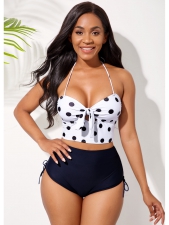 Halter Polka Dot Bowknot High Waisted Bikini Set