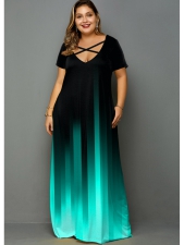 Plus Size Printed Pocket Ombre Maxi Dress