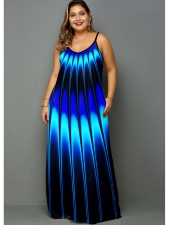 Stripe Print Spaghetti Strap Plus Size Dress