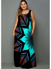 Flower Print Wide Strap Plus Size Maxi Dress