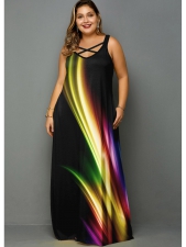 Printed Plus Size Spaghetti Strap Pocket Dress