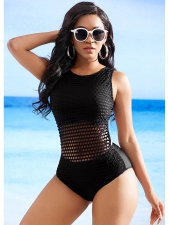 Fishnet Panel Cutout Back One Piece Swimwear