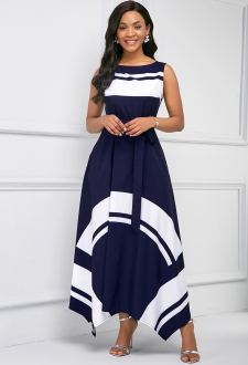 Asymmetric Hem Sleeveless Printed Maxi Dress