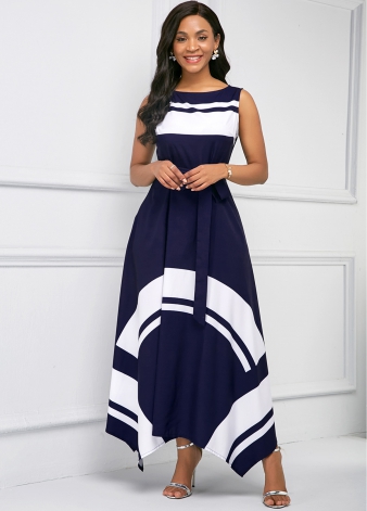 Asymmetric Hem Sleeveless Printed Maxi Dress