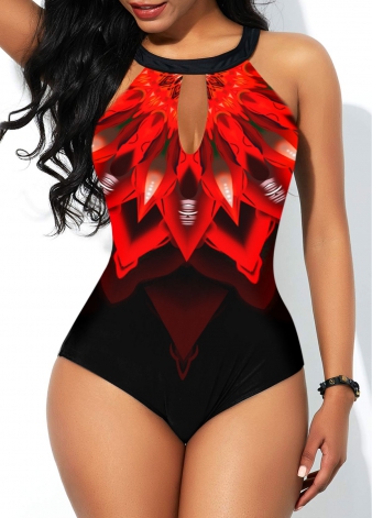 Keyhole Neckline Printed Cutout Back One Piece Swimwear