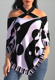 Polka Dot Black Cross Strap Striped T Shirt