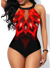 Keyhole Neckline Printed Cutout Back One Piece Swimwear