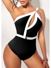 Cutout White Contrast One Piece Swimwear