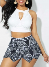 Keyhole Neckline Tie Back High Waist Swimwear Top and Pantskirt