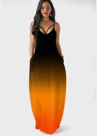Ombre Double Side Pockets Orange Dress