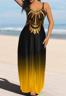 Ombre Spaghetti Strap Yellow Maxi Dress