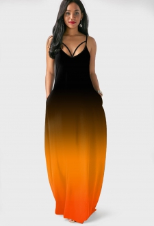 Ombre Double Side Pockets Orange Dress