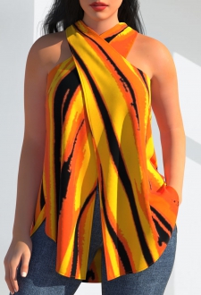 Striped Cross Halter Ginger Tank Top