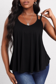 Double Straps Curved Hem Black Camisole Top