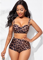 High Waist Leopard Double Strap Bikini Set