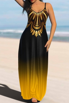 Ombre Spaghetti Strap Yellow Maxi Dress