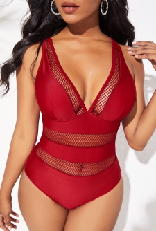 Cross Strap Mesh Stitching Solid One Piece Swimwear