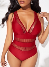 Cross Strap Mesh Stitching Solid One Piece Swimwear