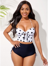 Halter Polka Dot Bowknot High Waisted Bikini Set