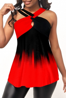 Red Ombre Cross Front Tank Top
