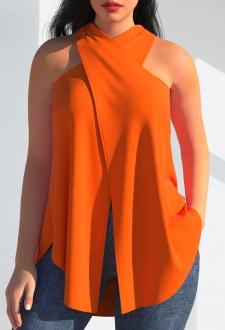 Front Slit Hem Orange Cross Halter Tank Top