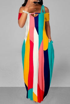 Contrast Strappy Cold Shoulder Double Side Pockets Dress