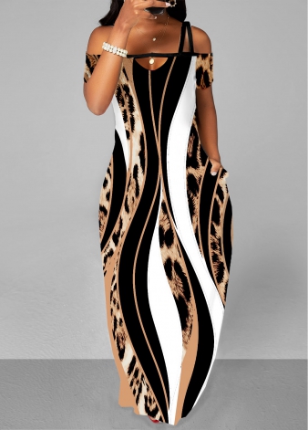 Pocket Leopard Sleeveless Multi Color Maxi Dress
