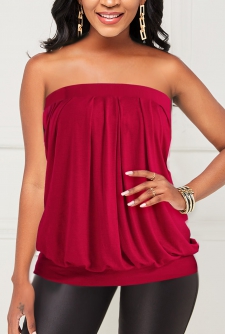 Strapless Red Fold Blouson Tank Top