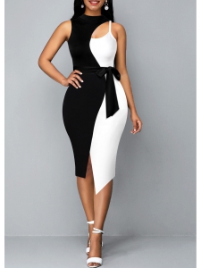 Cutout Sleeveless Black Asymmetric Hem Dress