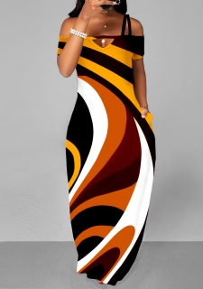 Strappy Cold Shoulder Double Side Pockets Maxi Dress