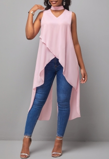 Cutout Dip Hem Light Pink Tank Top
