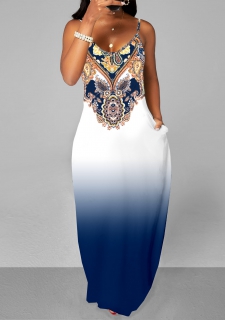 Paisley Print Ombre Spaghetti Strap Maxi Dress