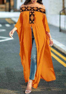 Tribal Print Orange Off Shoulder Blouse