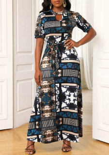 Cutout Belted Black Short Sleeve Dress