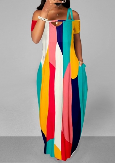 Contrast Strappy Cold Shoulder Double Side Pockets Dress