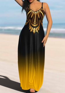 Ombre Spaghetti Strap Yellow Maxi Dress