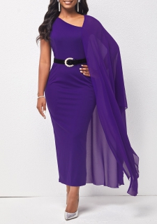 Purplish Blue Asymmetrical Neck Side Slit Dress