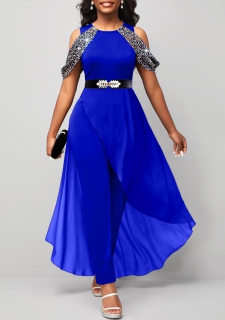 Hot Stamping Sapphire Blue Ankle Length Jumpsuit