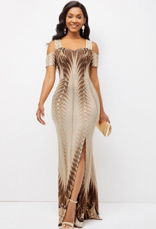 Foil Print Texture Knitted Side Slit Dress