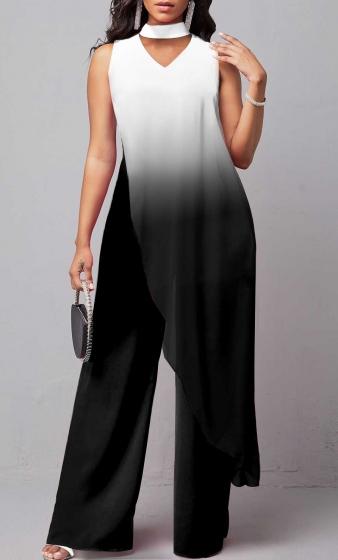 Ombre Overlay Cutout Sleeveless Black Jumpsuit