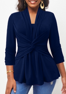 Navy Twist 3/4 Sleeve T Shirt