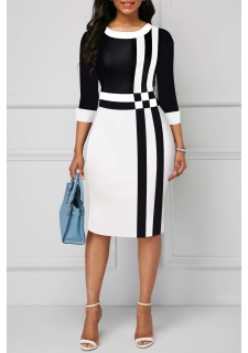 Tartan Print Knee Length Black Bodycon Dress